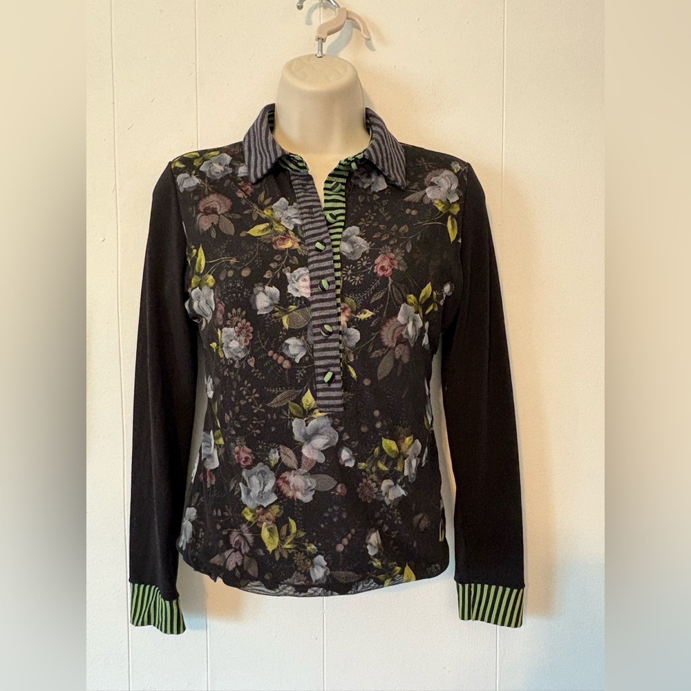 ANAC Y2K floral Pattern Sheer Cropped Shirt size M